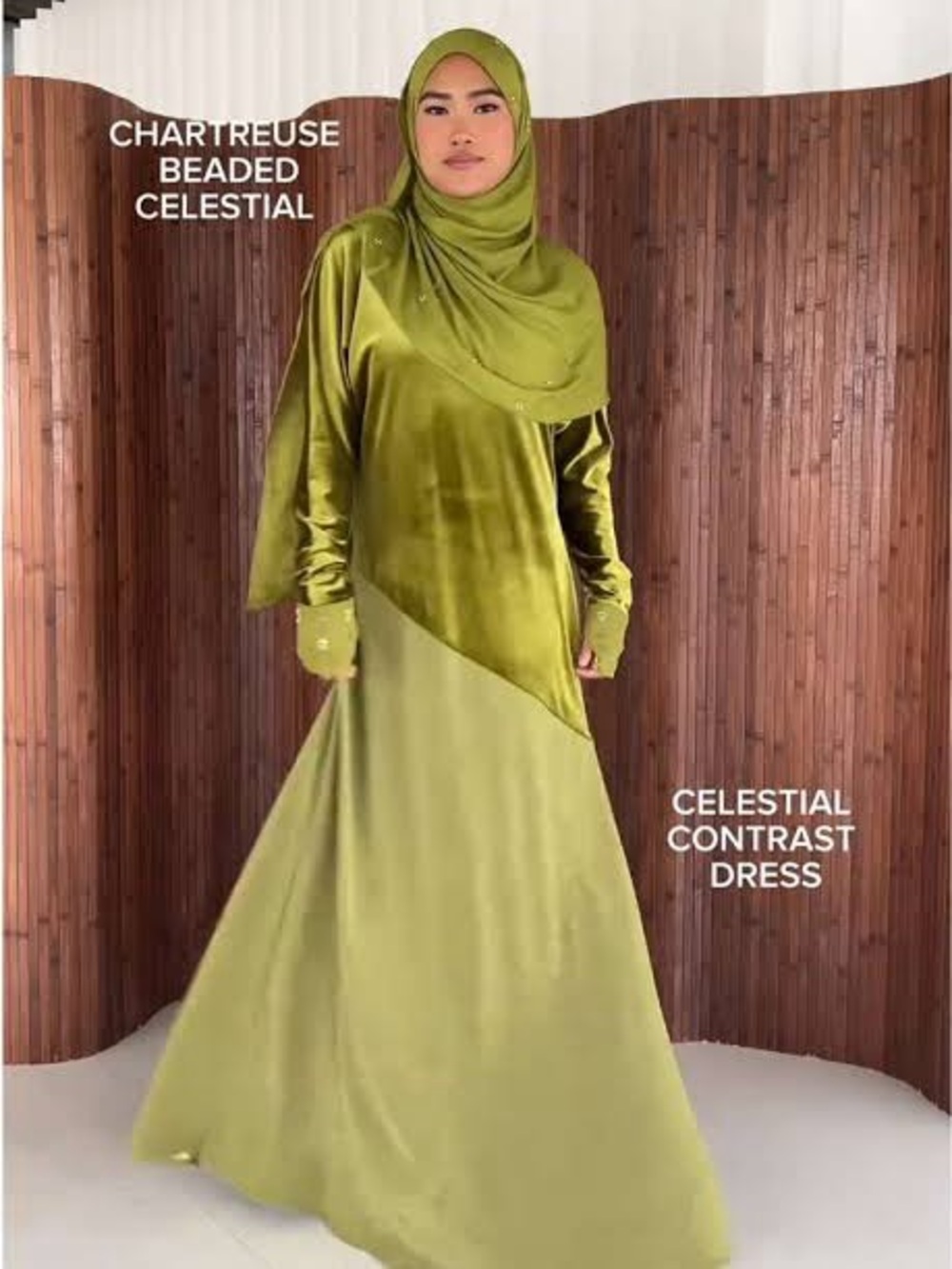 Vela Scarves Celestial Contrast Dress in Chartreuse